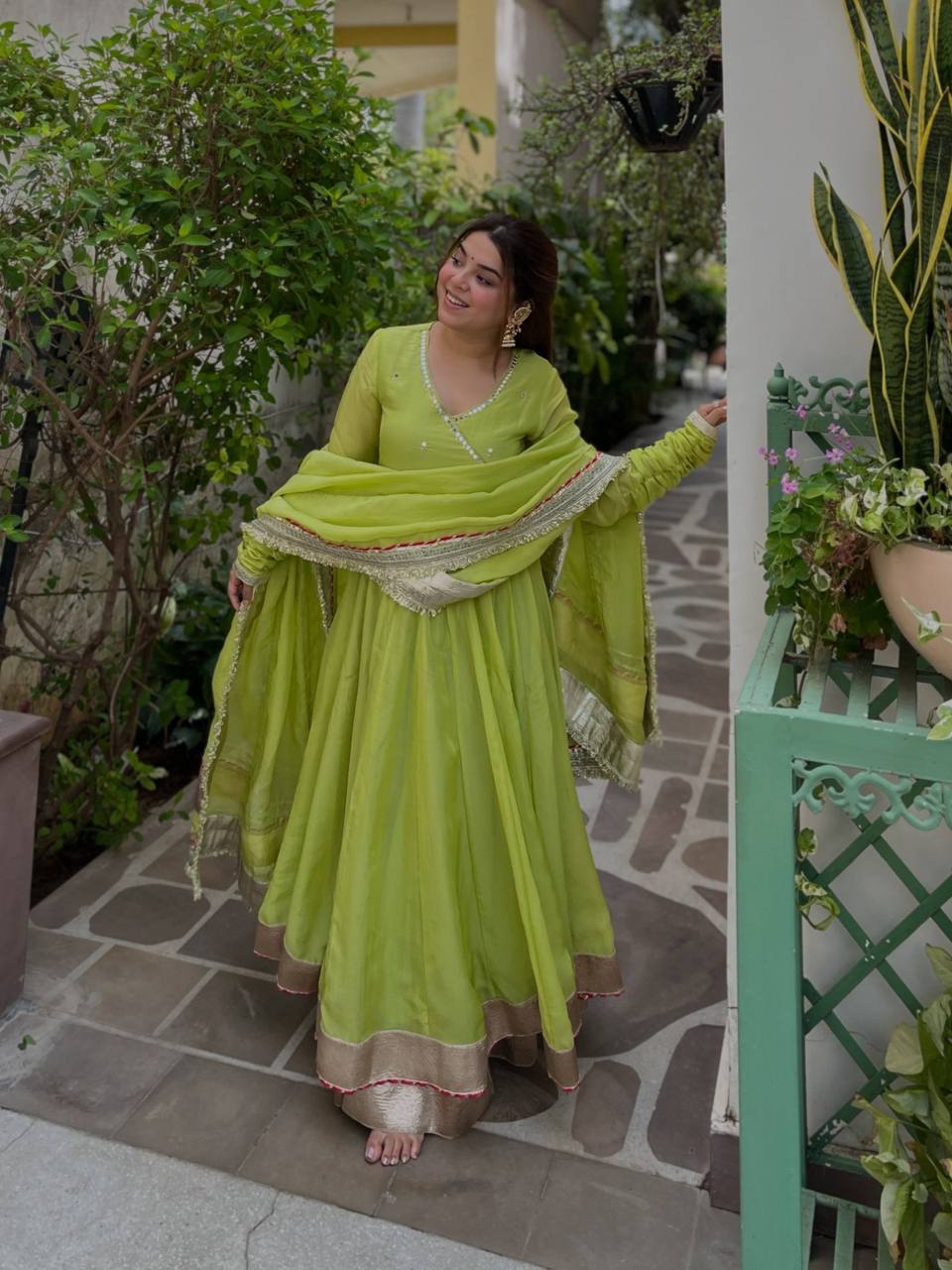 Designer Mirror Handwork Organza Lehenga Anarkali Set