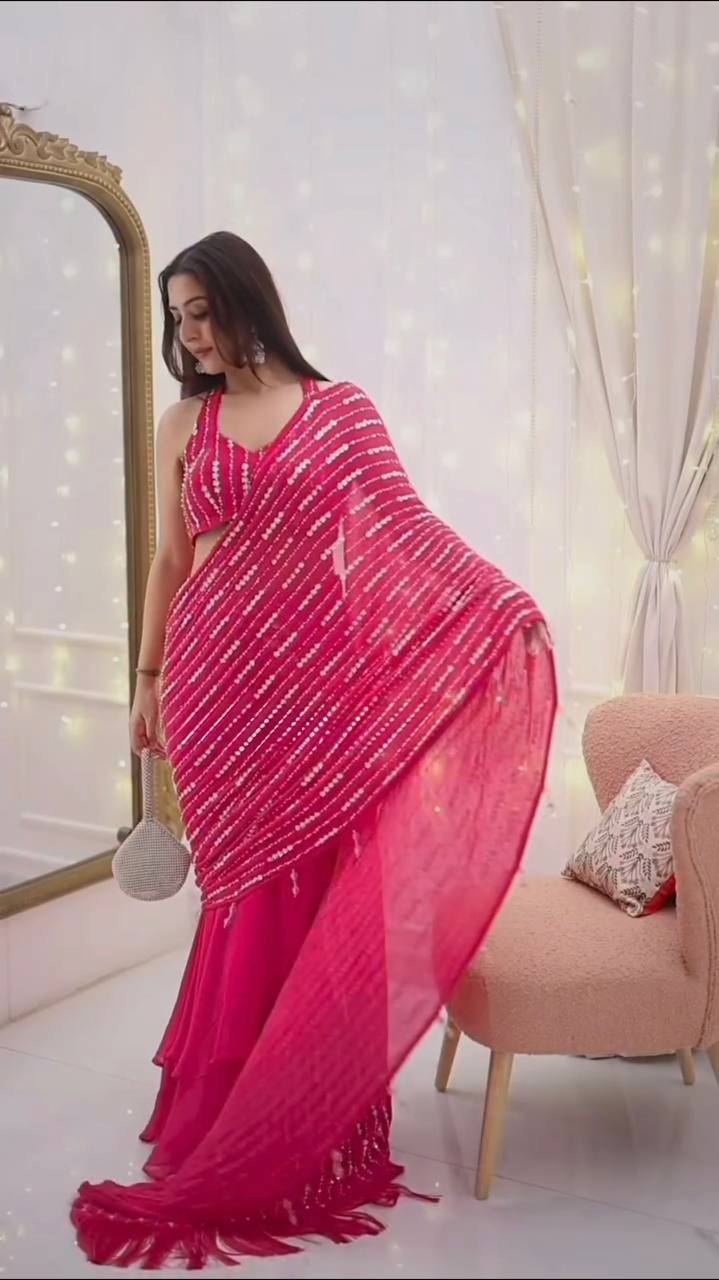 Fishcut Lehenga Saree with Sequins Blouse