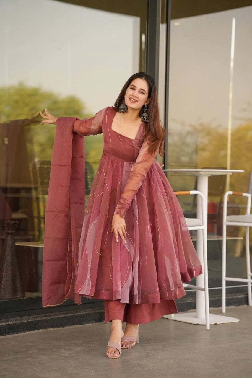 Stylish Organza Kurta & Palazzo Suit with Dupatta – Perfect for Occasions