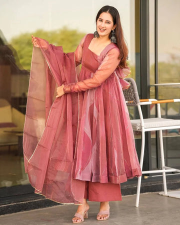 Stylish Organza Kurta & Palazzo Suit with Dupatta – Perfect for Occasions