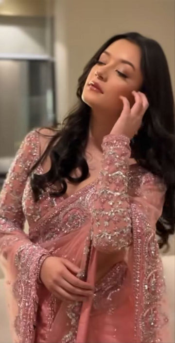 Designer Butterfly Net Saree with Embroidery, Sequins & Jari Work – Premium Party Wear Collection
