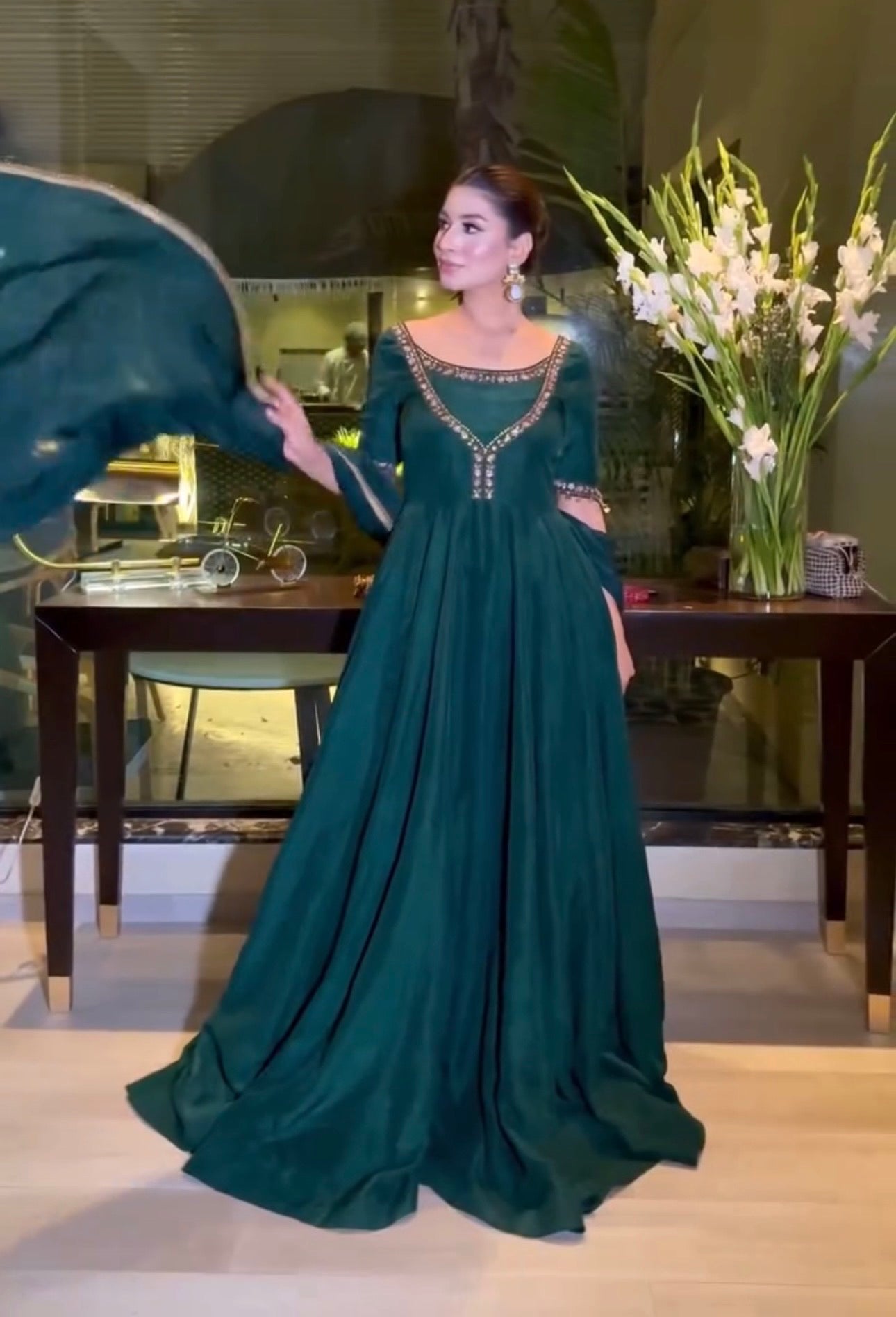 Embroidered Georgette Anarkali Gown with Crepe Silk Pant