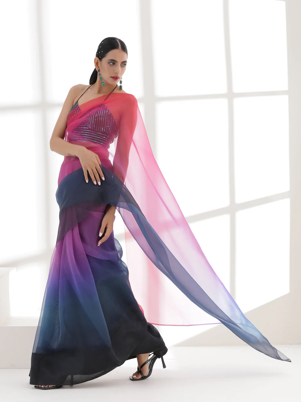 Bombay Satin Ombre' Saree