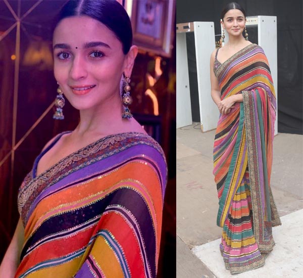 Alia Bhatt Bollywood Saree in Multi Color Digital Print With Georgette