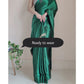 1-MIN READY TO WEAR Forest Green Satin Silk Saree With Handmade Tassels On Pallu