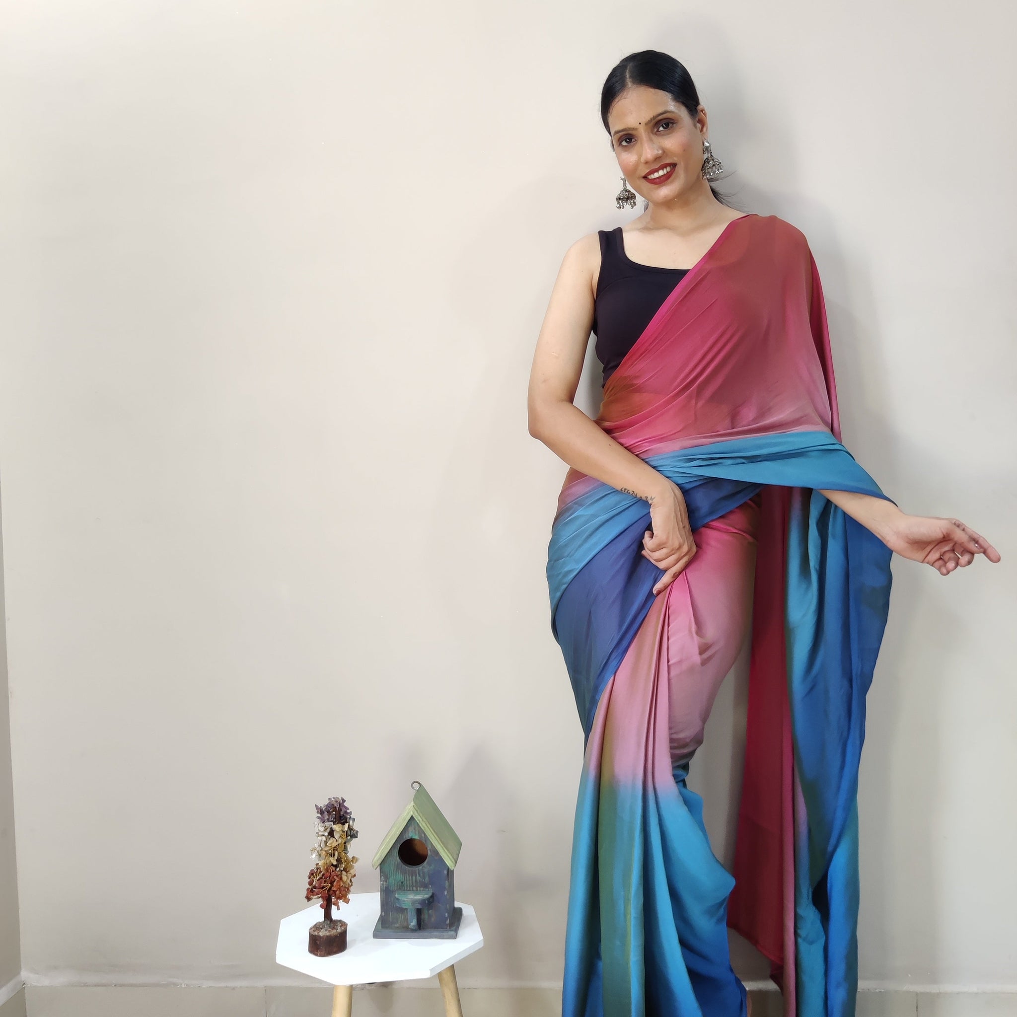 1-MIN READY TO WEAR SAREE IN PREMIUM IMPORTED SILK WITH BLOUSE