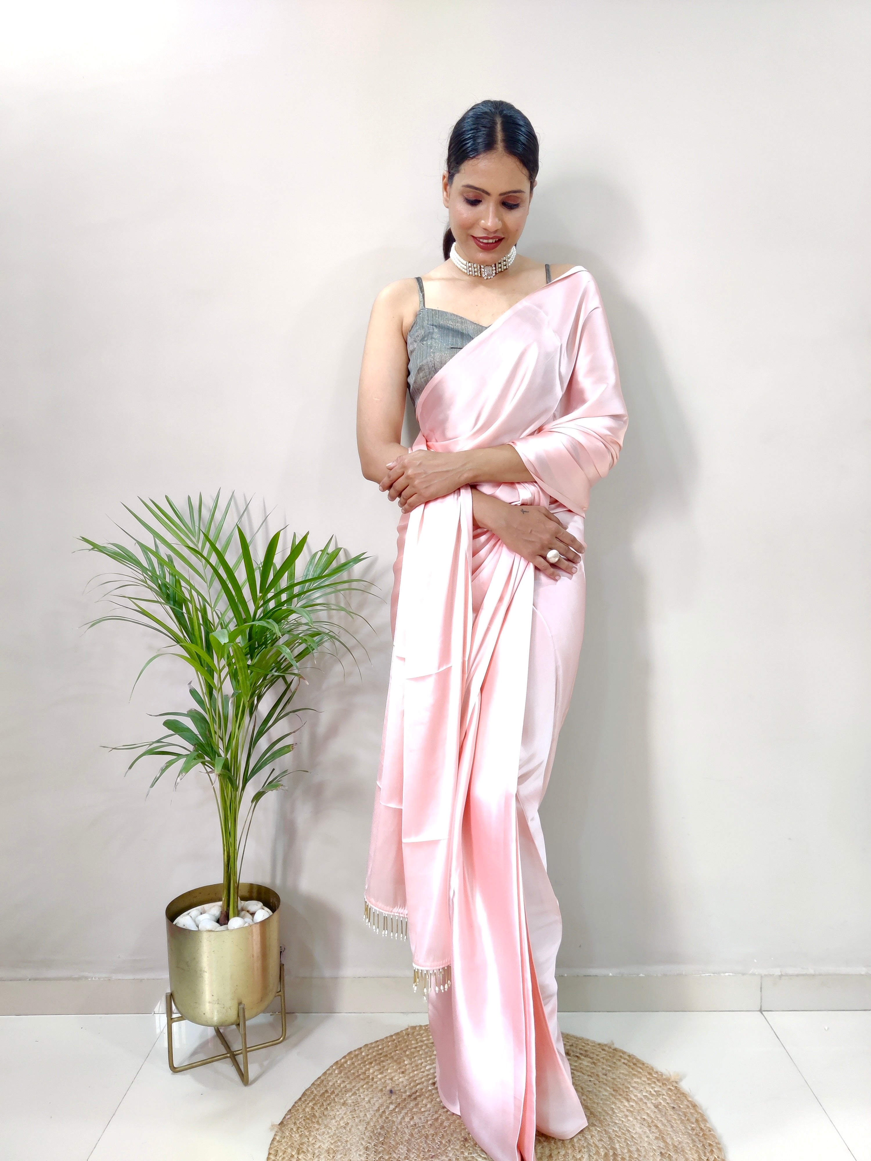 1-MIN READY TO WEAR SAREE IN OLD ROSE PREMIUM SATIN SILK
