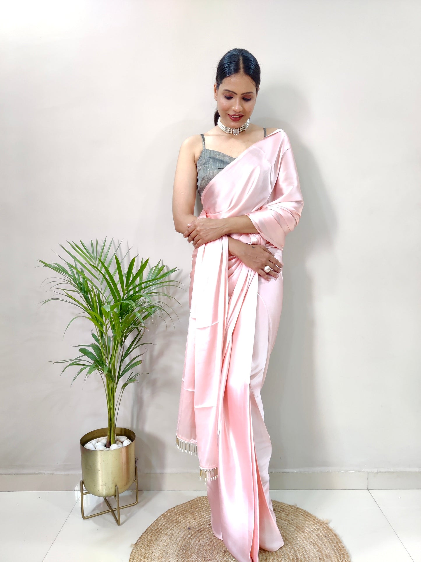 1-MIN READY TO WEAR SAREE IN OLD ROSE PREMIUM SATIN SILK