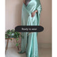 1-MIN READY TO WEAR Mint Green Satin Silk Saree With Handmade Tassels On Pallu