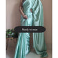 1-MIN READY TO WEAR Mint Green Satin Silk Saree With Handmade Tassels On Pallu