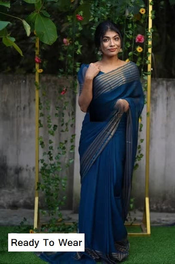 1-MIN NEW  READY TO WEAR SAREE IN PREMIUM CHIFFON SILK WITH ZARI PATTA