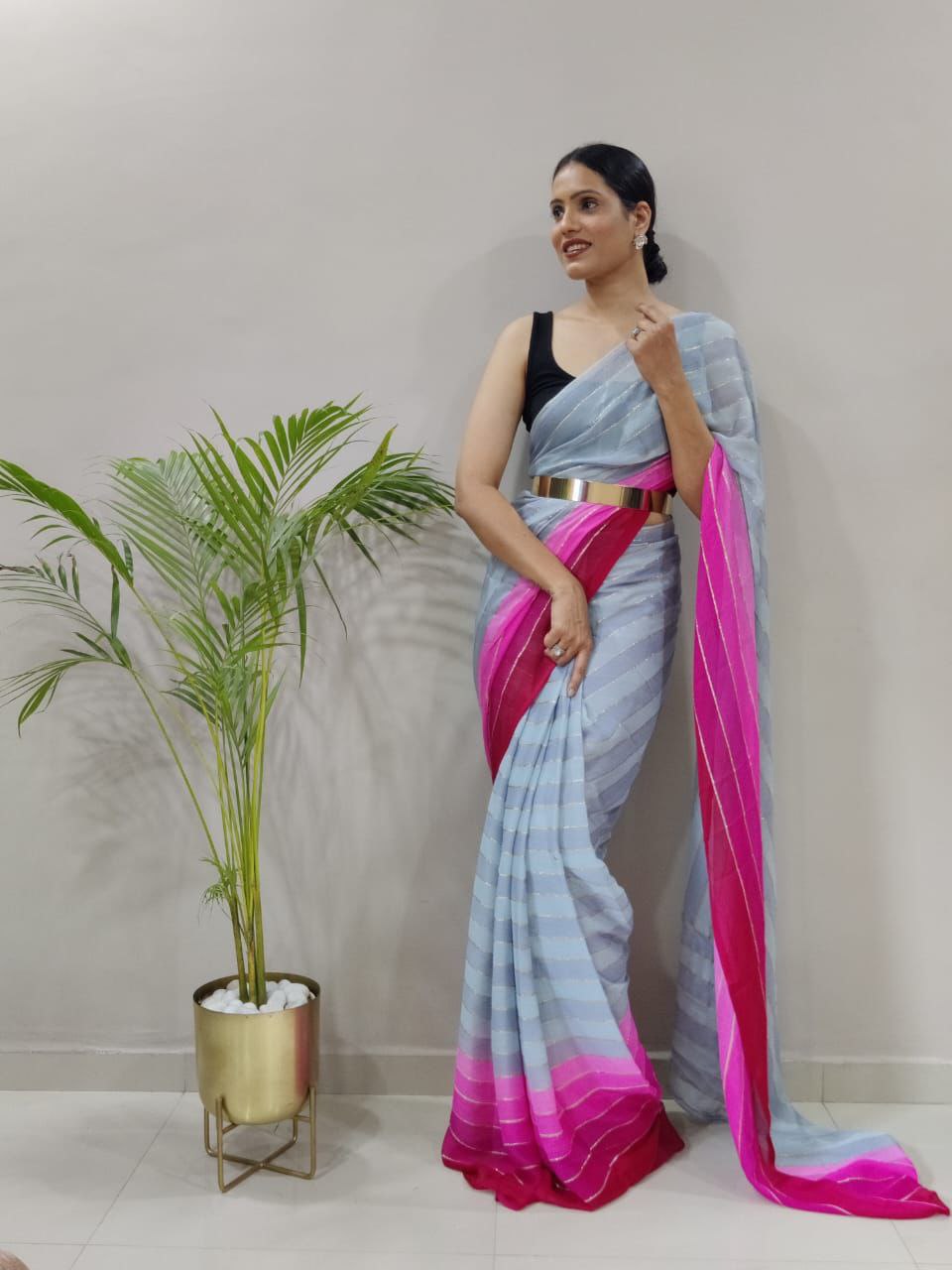 1-MIN READY TO WEAR SAREE IN PREMIUM CHIFFON SILK WITH BLOUSE