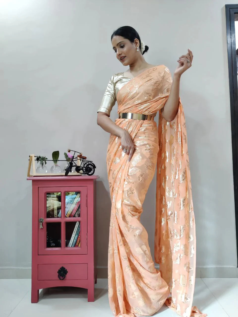 1-MIN READY TO WEAR SAREE IN PURE VISCOS ZARI WEAVING