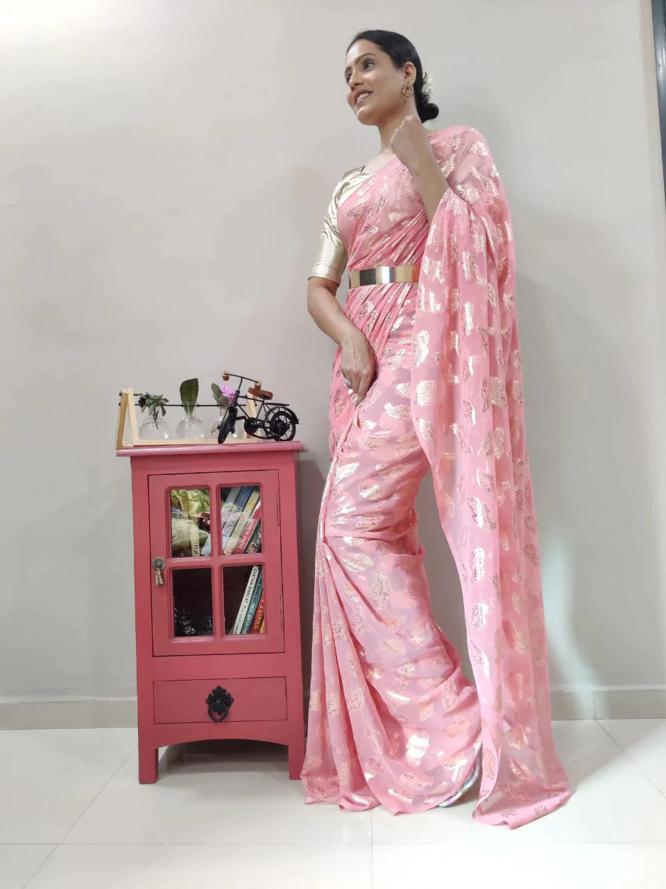 1-MIN READY TO WEAR SAREE IN PURE VISCOS ZARI WEAVING