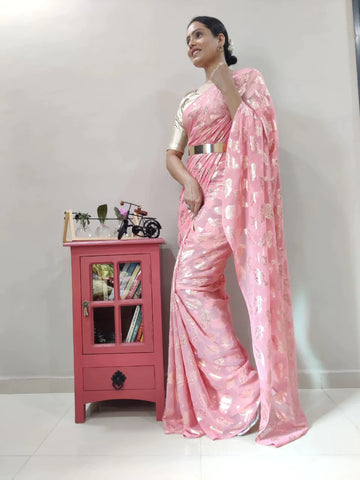 1-MIN READY TO WEAR SAREE IN PURE VISCOS ZARI WEAVING